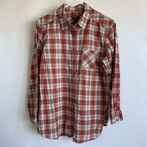 Roots Canada Womens Red Plaid Button-Up Shirt Large 100% Cotton Long Sleeve - Picture 1 of 9